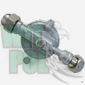 Metalowy regulator gazu z oznaczeniami IN i OUT.png