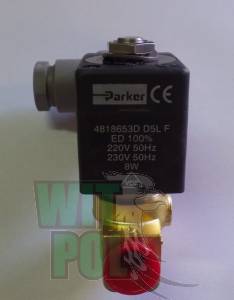 Elektrozawór Parker E121K63 Qmax = 25l/min, cewka 220/230 VAC. 1/4"